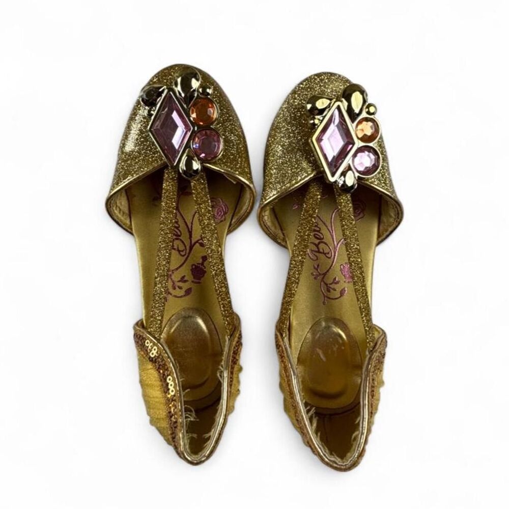Disney Belle Gold Glitter Dress Shoes Girls 11/12 Princess Gem Flats